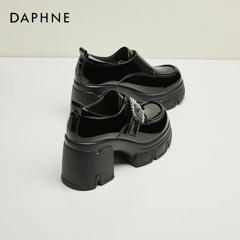 达芙妮厚底乐福鞋女秋冬加绒2025新款小个子增高单鞋英伦风小皮鞋