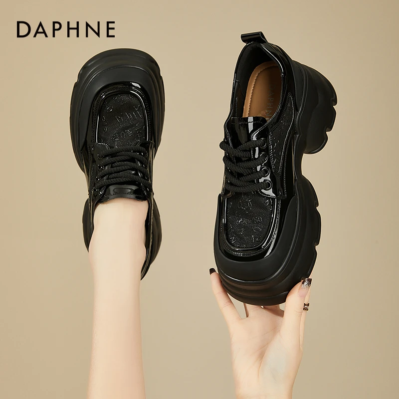 达芙妮厚底乐福鞋女白色网纱透气增高小皮鞋2025新款夏季松糕单鞋