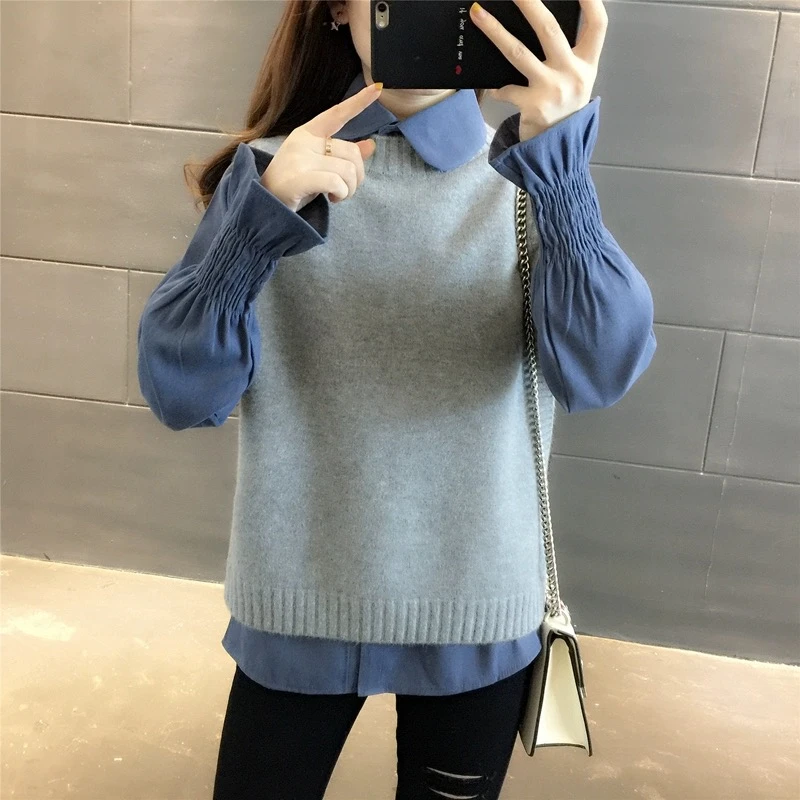 秋冬新款纯色圆领针织马甲女内搭韩版百搭宽松毛衣背心坎肩洋气潮