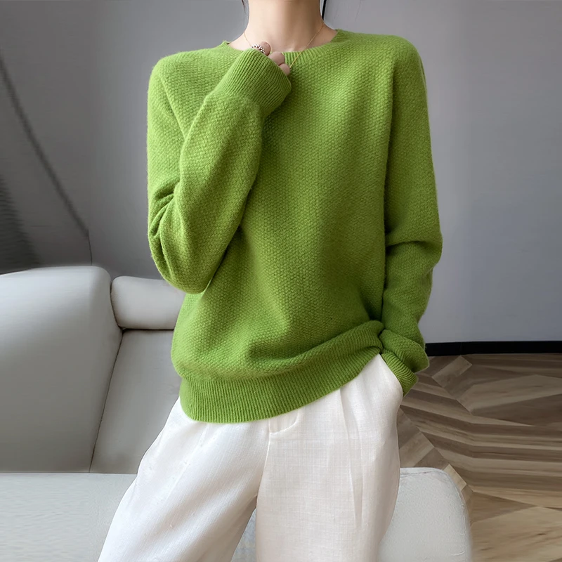 【柔软亲肤】欧洲站一线成衣针织羊毛衫女士圆领休闲宽松纯色毛衣