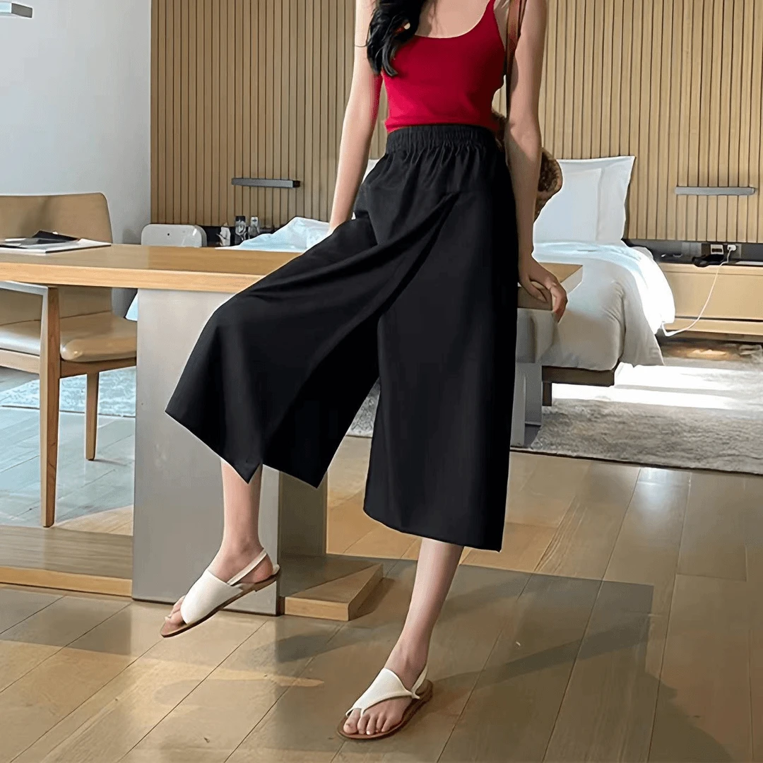 山本裤裙2024夏季直筒休闲阔腿休闲八分裤透气女高腰宽松休闲裤