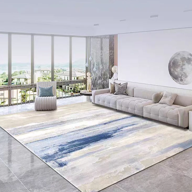 蓝色艺术现代地毯床边毯茶几家用大面积简约轻奢抽象耐脏加厚