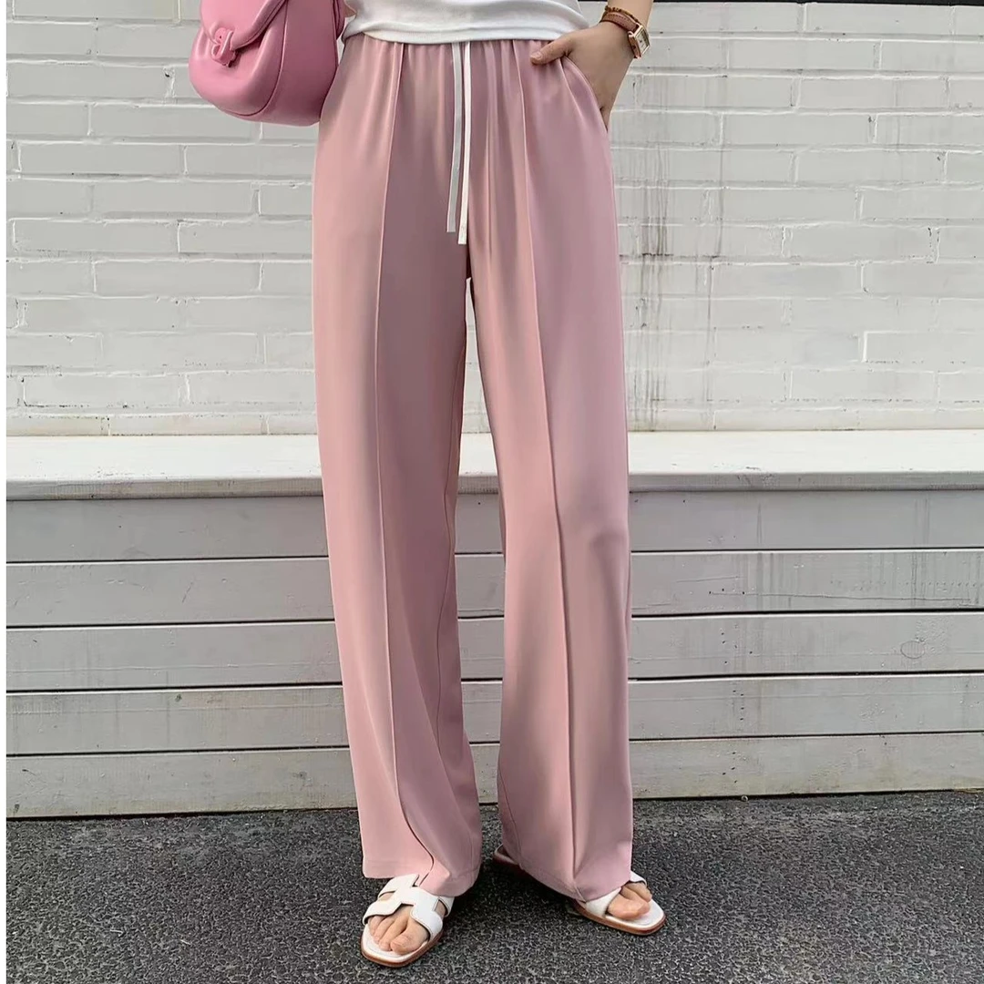 韩系博主超模裤-进口高弹防透牛奶纱窄版阔腿裤-HEN-2587