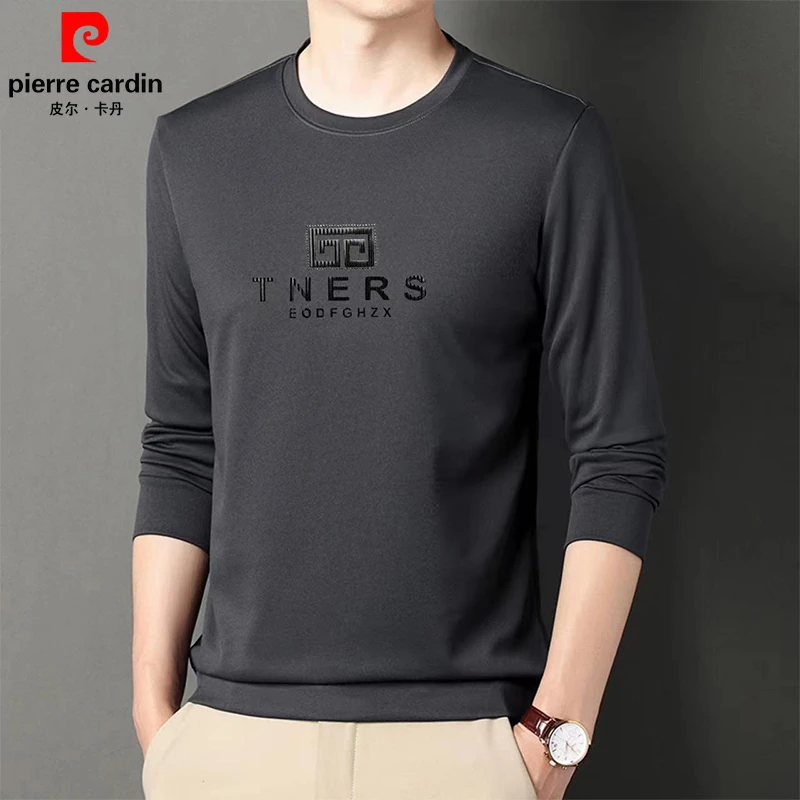 皮尔卡丹长袖卫衣秋季新款休闲上衣服圆领休闲纯色印花字母打底衫
