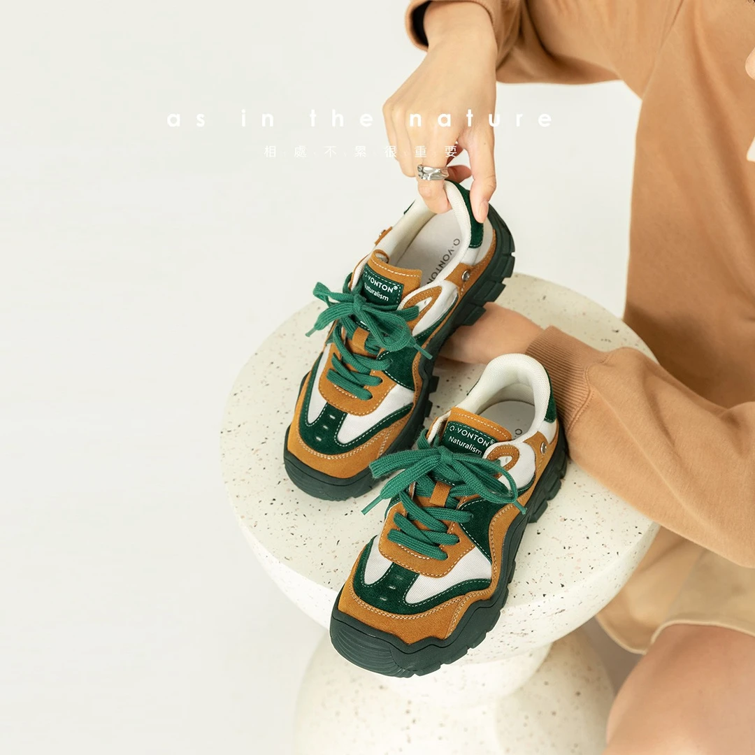 【春季新品】青婉田徒步登山鞋女户外防滑复古休闲鞋运动老爹鞋女