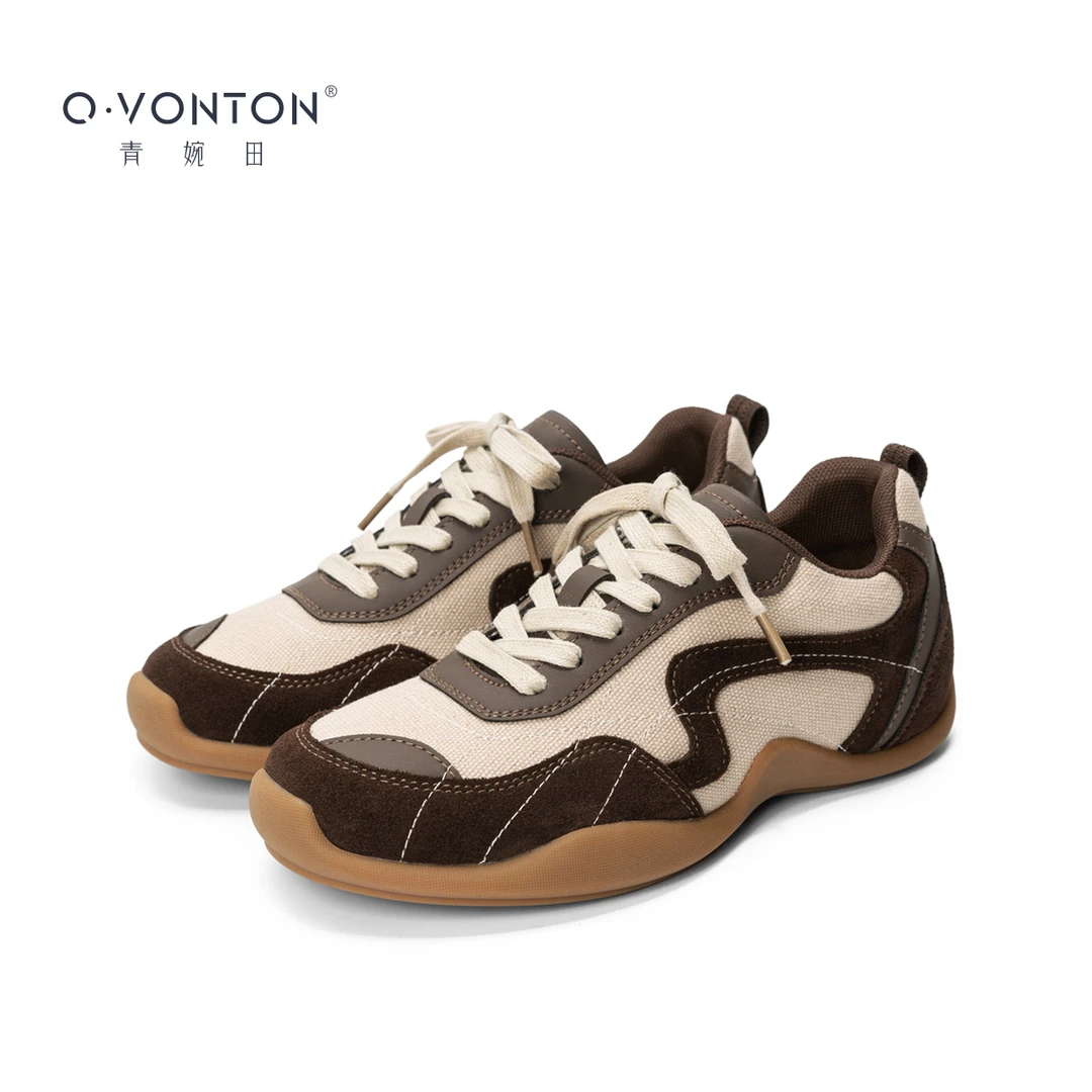 青婉田小众美式复古德训鞋女2025新款春季真皮鞋子时尚休闲运动鞋