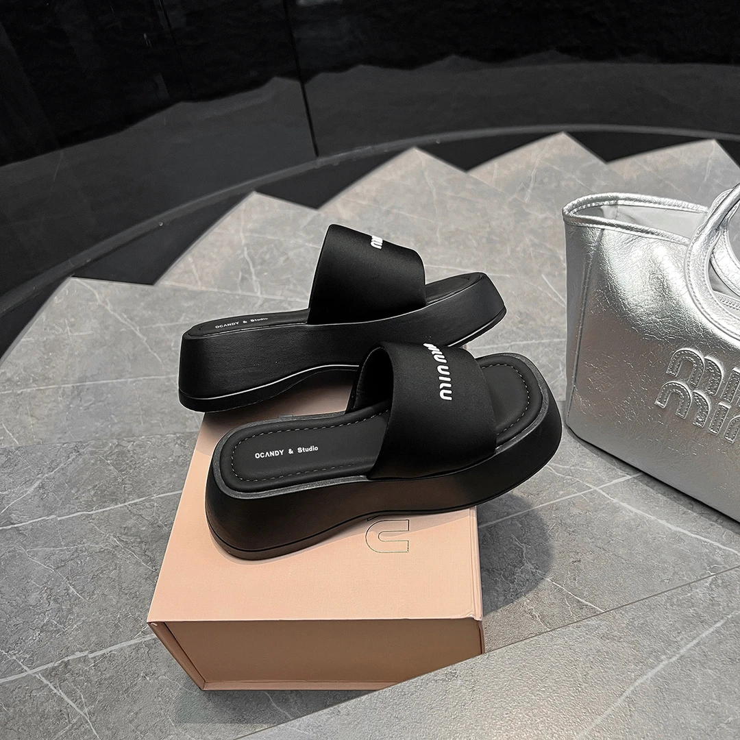 【夏季清风】·高级感厚底坡跟拖鞋时尚休闲百搭黑色外穿平底网红