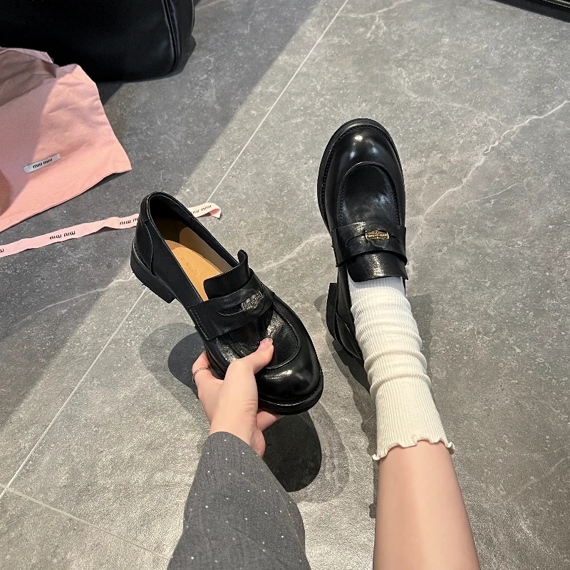 双11【大叔家】英伦风小金币厚底乐福鞋女2024秋冬时尚一脚蹬小皮鞋