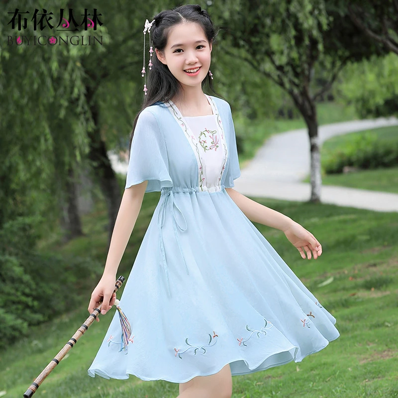 布依丛林少女汉服改良连衣裙夏季中国风古装汉元素初中学生仙女裙