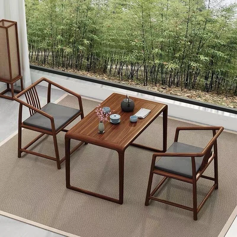 木派老榆木实木阳台干泡台家用新中式茶简约书桌办公桌禅意电脑桌