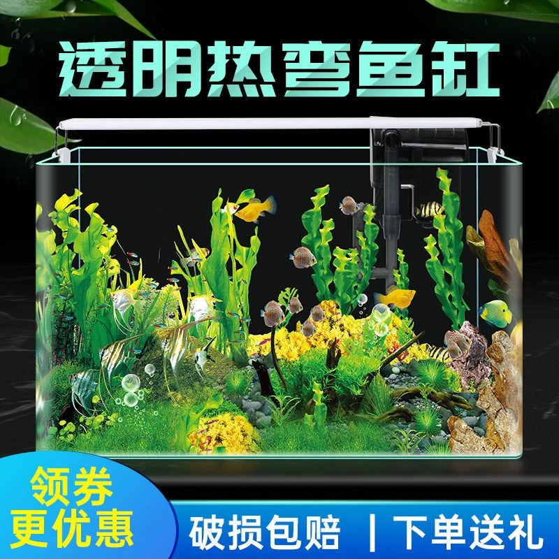热弯透明玻璃懒人鱼缸客厅阳台家用造景中小型装饰金鱼办公室鱼缸