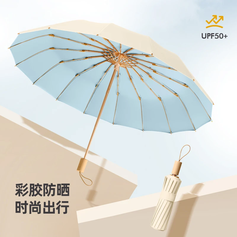 奶油风时尚森系彩胶遮阳伞女防晒折叠手动雨伞晴雨两用学生太阳伞