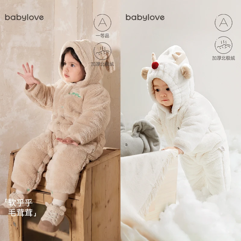 babylove婴儿连体衣加厚冬季棉服防寒衣服冬装超萌宝宝保暖