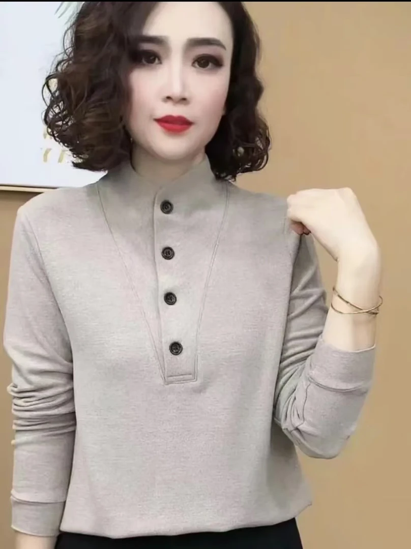 2024新款时尚洋气百搭气质长袖打底衬衫女士长袖显瘦加厚纯色上衣