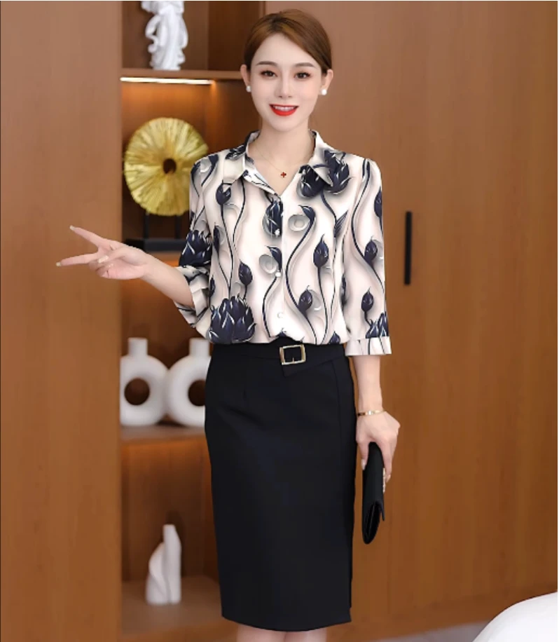 2024开衫印花时尚女士衬衫显瘦夏季衬衣