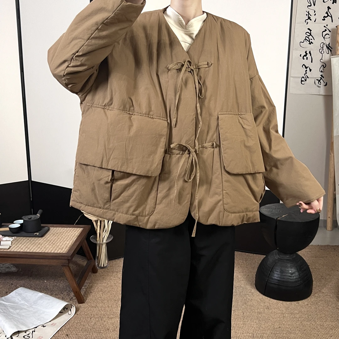 走读生新款冬季复古盘扣工装棉服女中长款宽松休闲棉衣外套