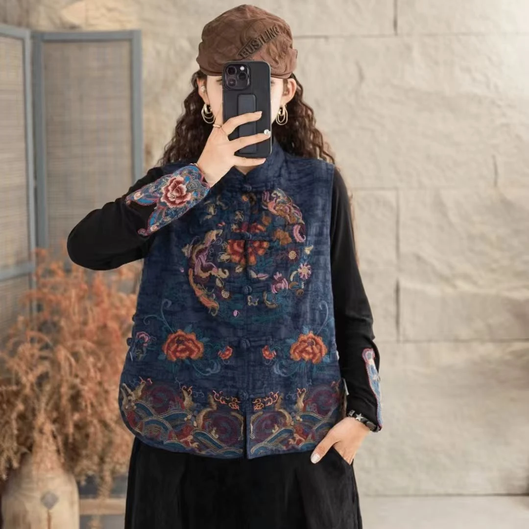 （花香引蝶-马夹）刺绣马甲中国风重工刺绣民族风立领中式复古马夹