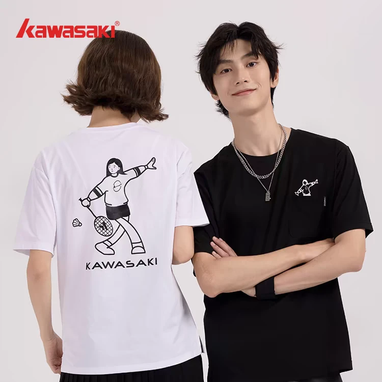 kawasaki/川崎豆豆羽毛球文化衫运动休闲男女同款中性短袖T恤情侣