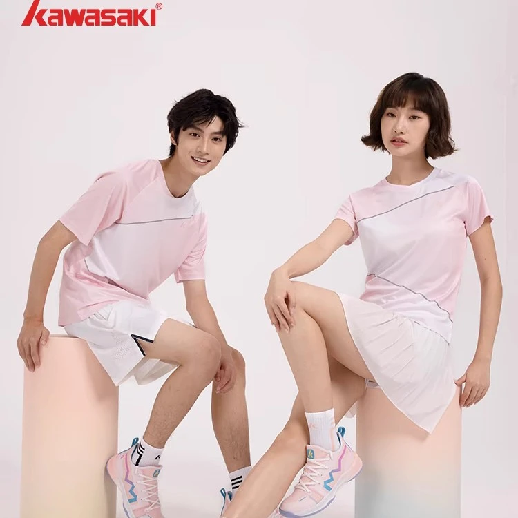kawasaki/川崎星河羽毛球服男女款速干透气吸汗宽松圆领运动短袖