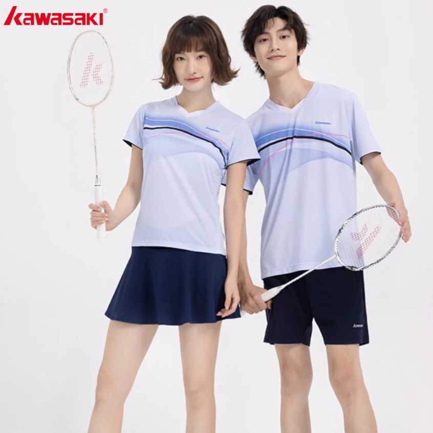 kawasaki/川崎速干羽毛球服短袖V领运动T恤男女同款吸汗夏季透气