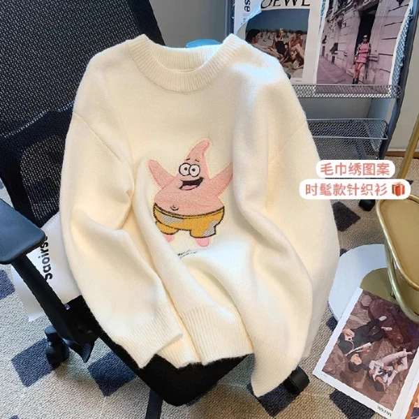 孕妇毛衣秋冬装新款时尚外穿宽松卡通刺绣派大星针织衫上衣