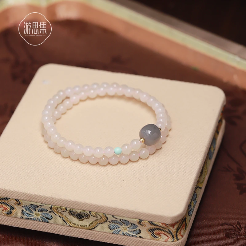 【碧桃手串】天然和田玉高级大气精致简约百搭轻奢18k金镶嵌