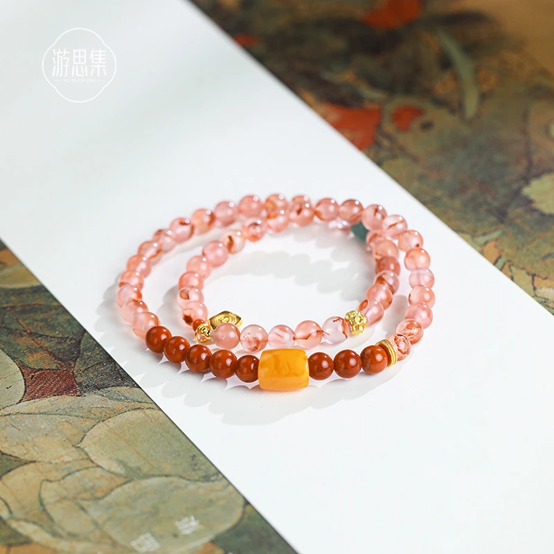 游思集【云温手串】天然冰飘玛瑙高级感简约小众复古双圈手串