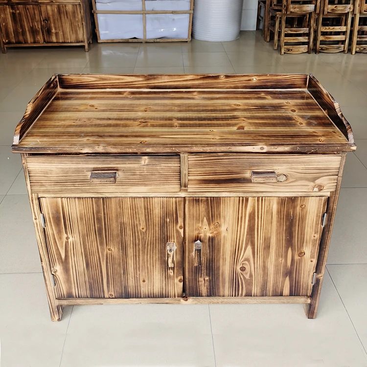 两实木茶水柜炭烧碳烧餐边柜黑色复古火锅店储物柜杉木厨房置物架