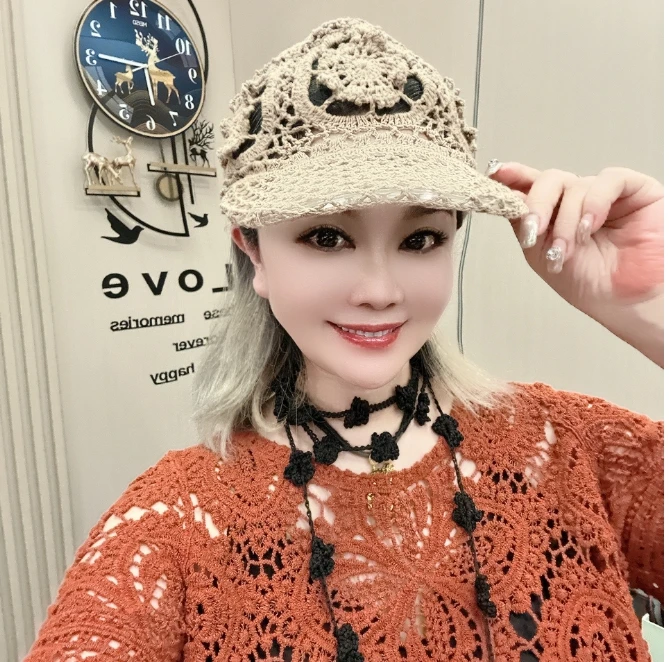 镂空手工钩织鸭舌帽