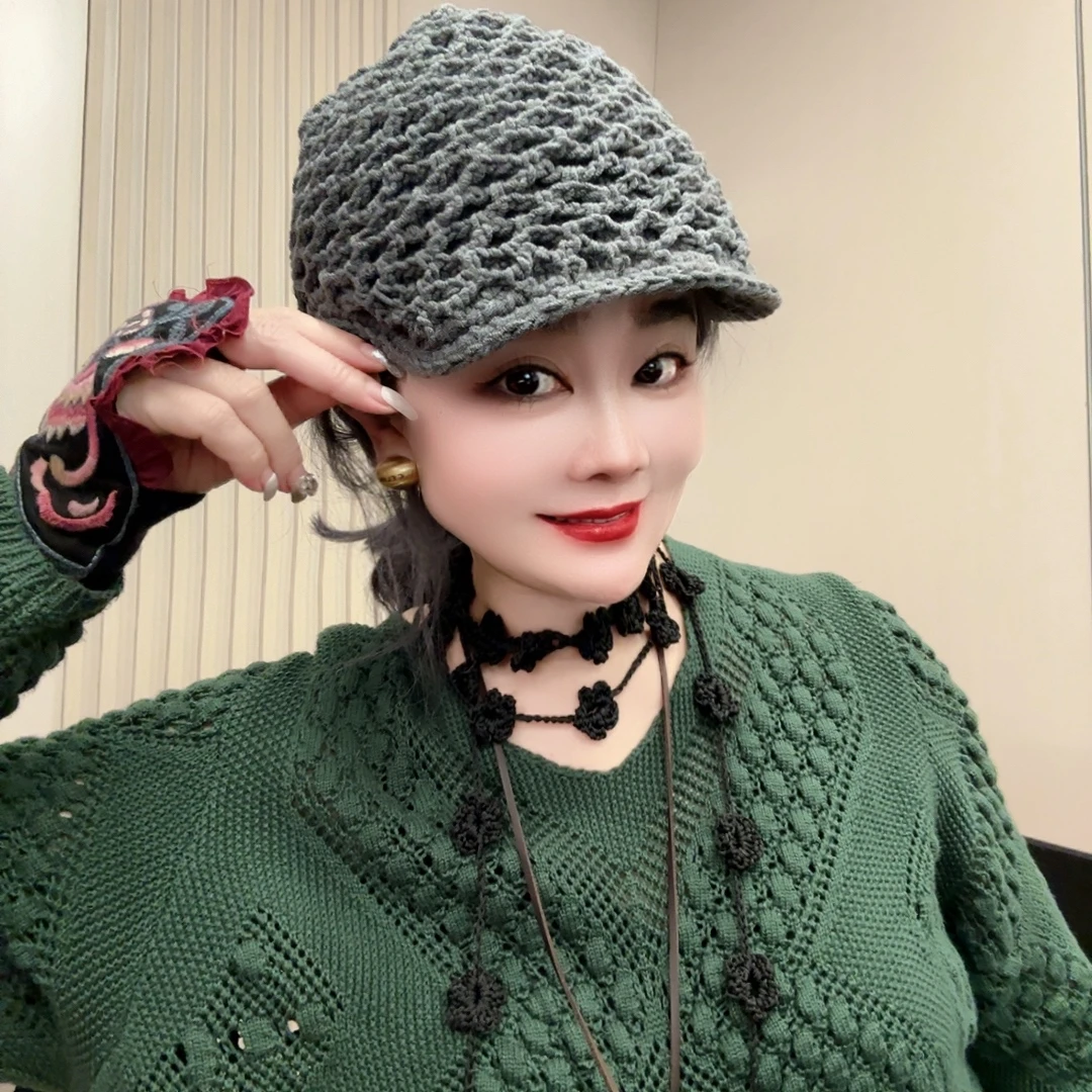 新款手工编织牛奶棉鸭舌帽