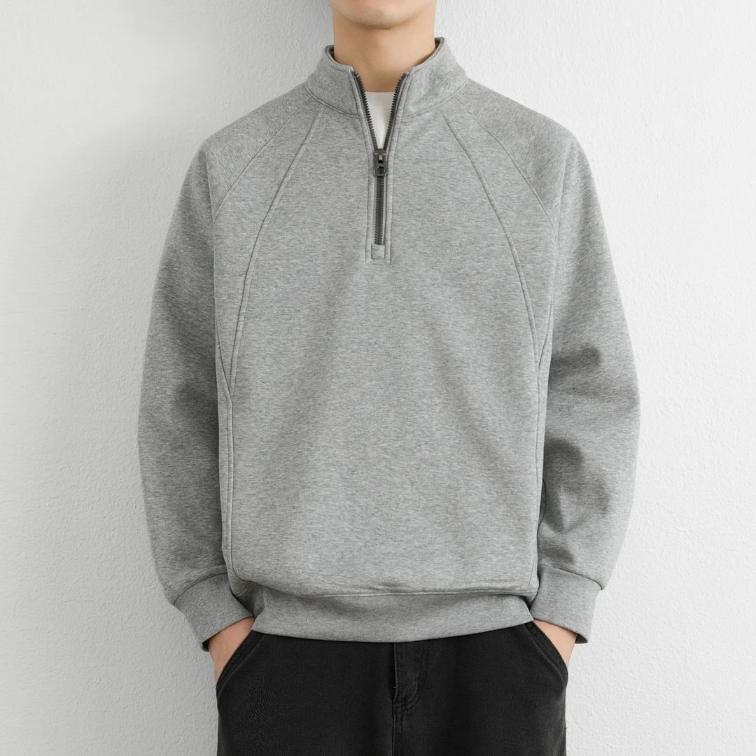 2025秋季加绒加厚新款立领半拉链加厚长袖半立领卫衣男士百搭休闲