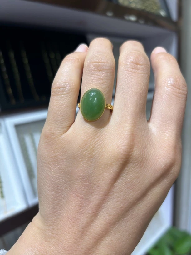 和田玉 碧玉老料戒指 925银镶嵌 12*16 颜色多样性发货拍一发一