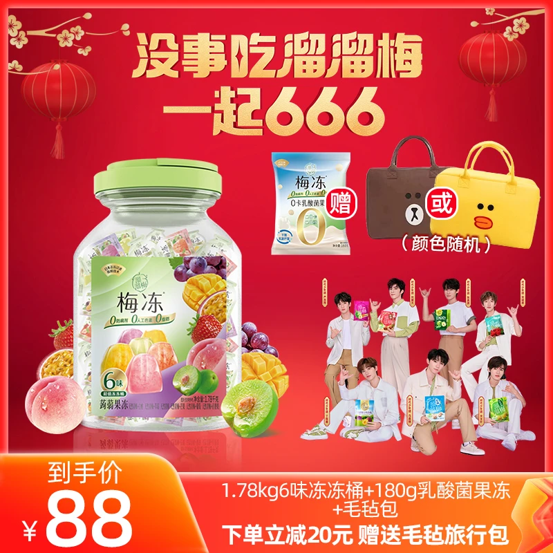 【商城推荐】梅冻6味冻冻桶圣诞季送乳酸菌果冻加旅行毛毡包1960g