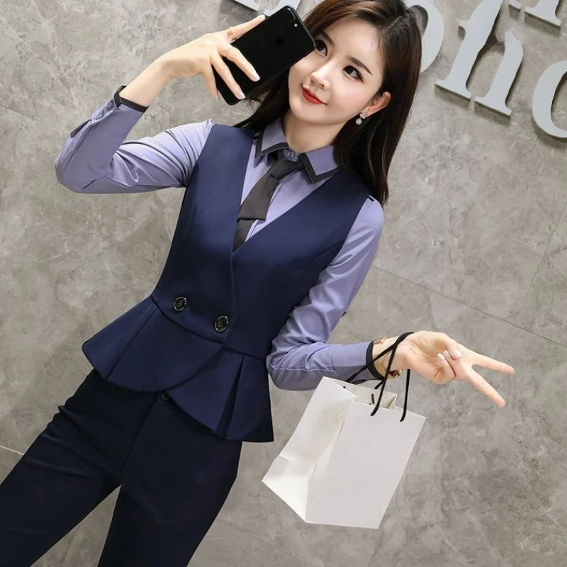 西装马甲套装女新款春秋正装工作服时尚坎肩女修身短款马夹OL工装