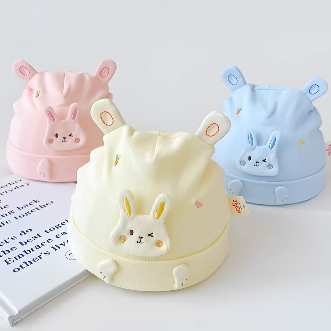 0-3个月小兔婴儿帽子秋冬6可爱纯棉初生胎帽春秋新生儿宝宝满月帽