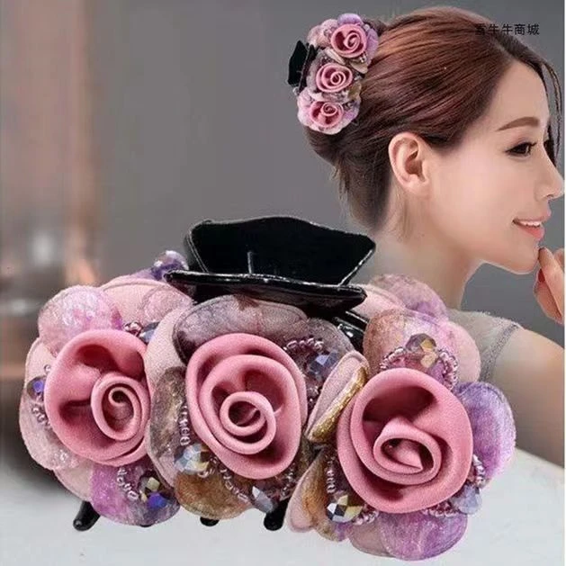 非金属布艺发饰 新款花朵夹抓夹马尾夹大号优雅盘头发神器妍奢