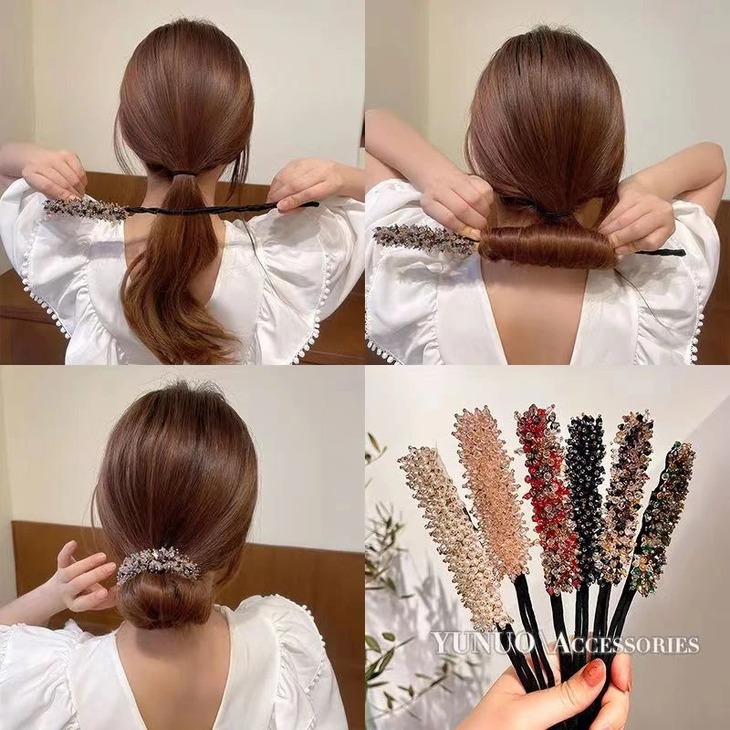 非金属仿水晶发饰 扎半丸子头神器懒人发夹花苞盘发器盘发棒妍奢