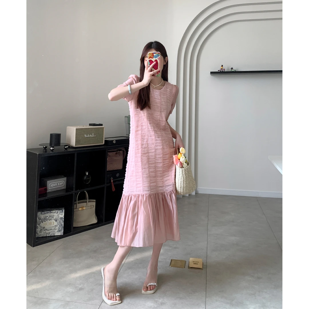 凯哥福利【白桃汽水】拼接连衣裙女时尚直筒鱼尾裙子J2023052501