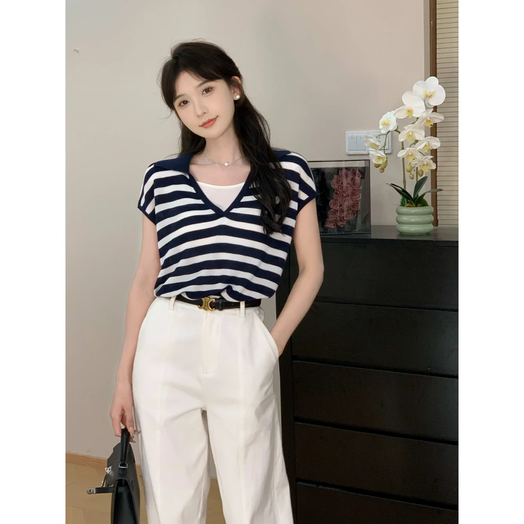 SHAOE清仓专场【松弛主义】上衣女假两件百搭显瘦黑白条纹上衣