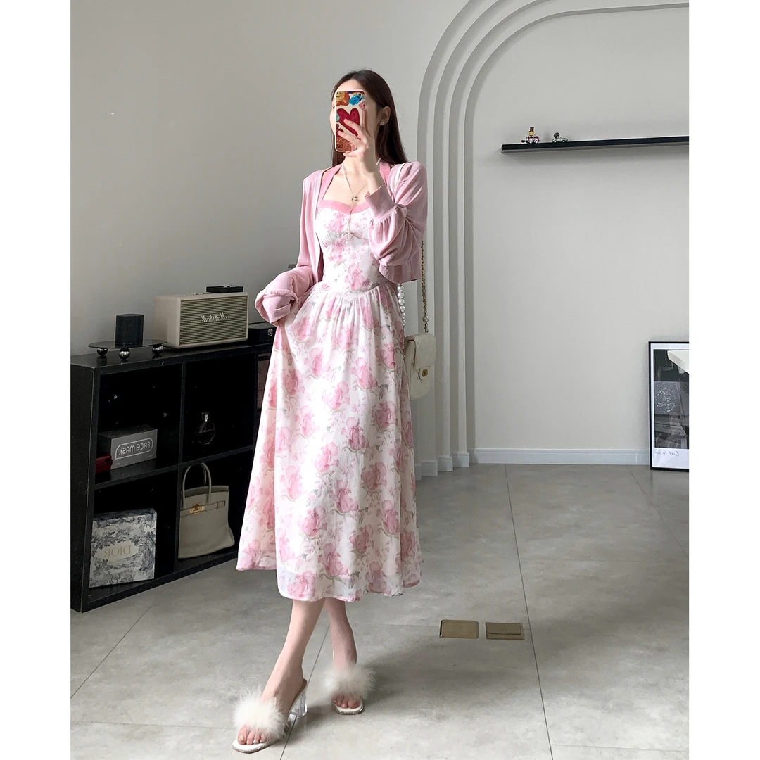 凯哥福利【甜蜜夏花】玫瑰碎花吊带连衣裙J2023060106