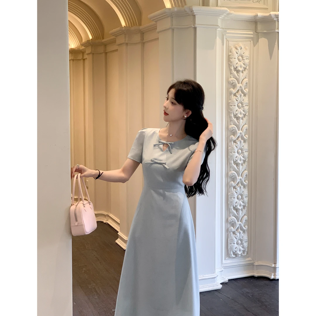 SHAOE清仓专场【伯德小姐】连衣裙女夏日淡色蝴蝶结法式收腰长裙