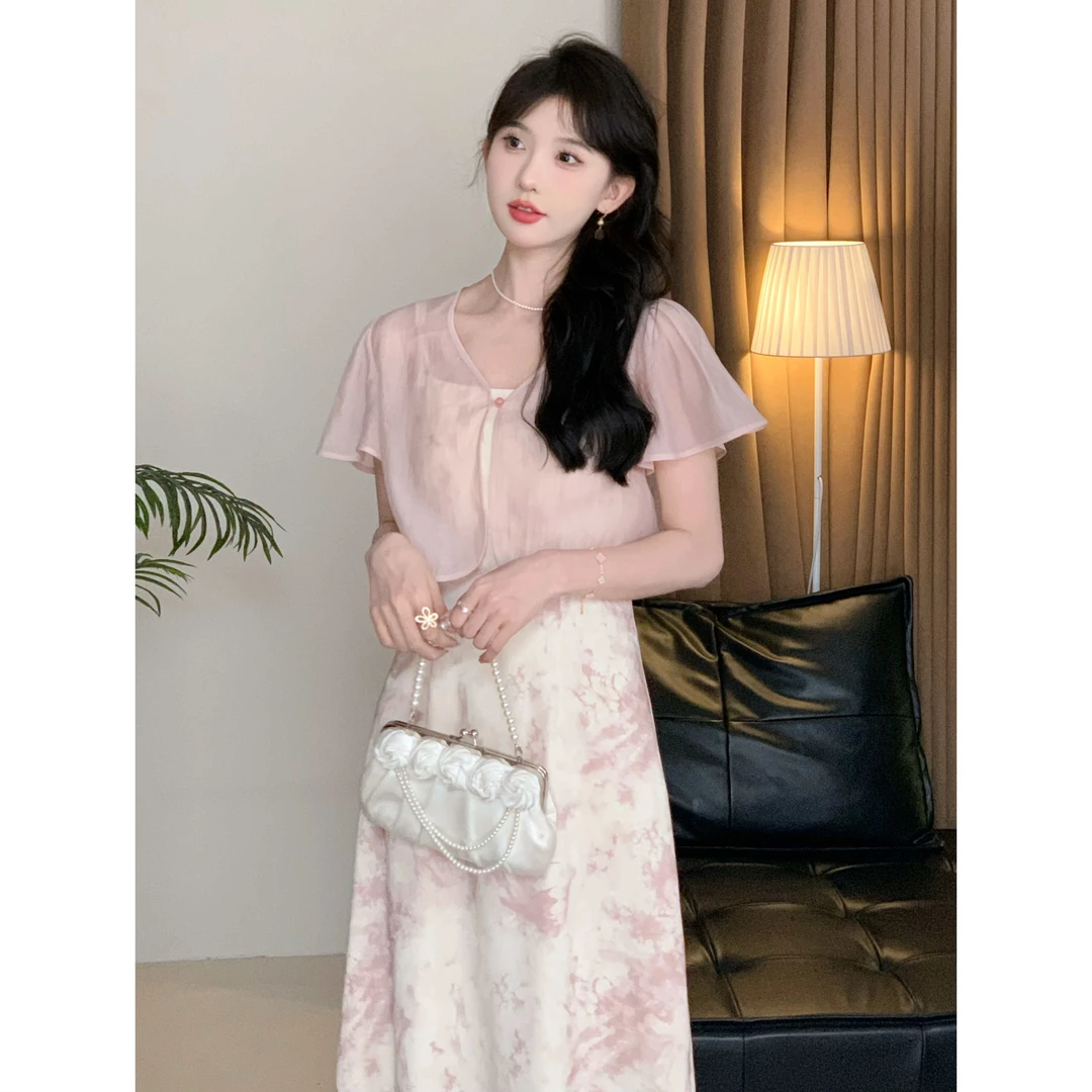 SHAOE清仓专场【桃花坞】女新中式复古短款小衫搭配吊带碎花裙