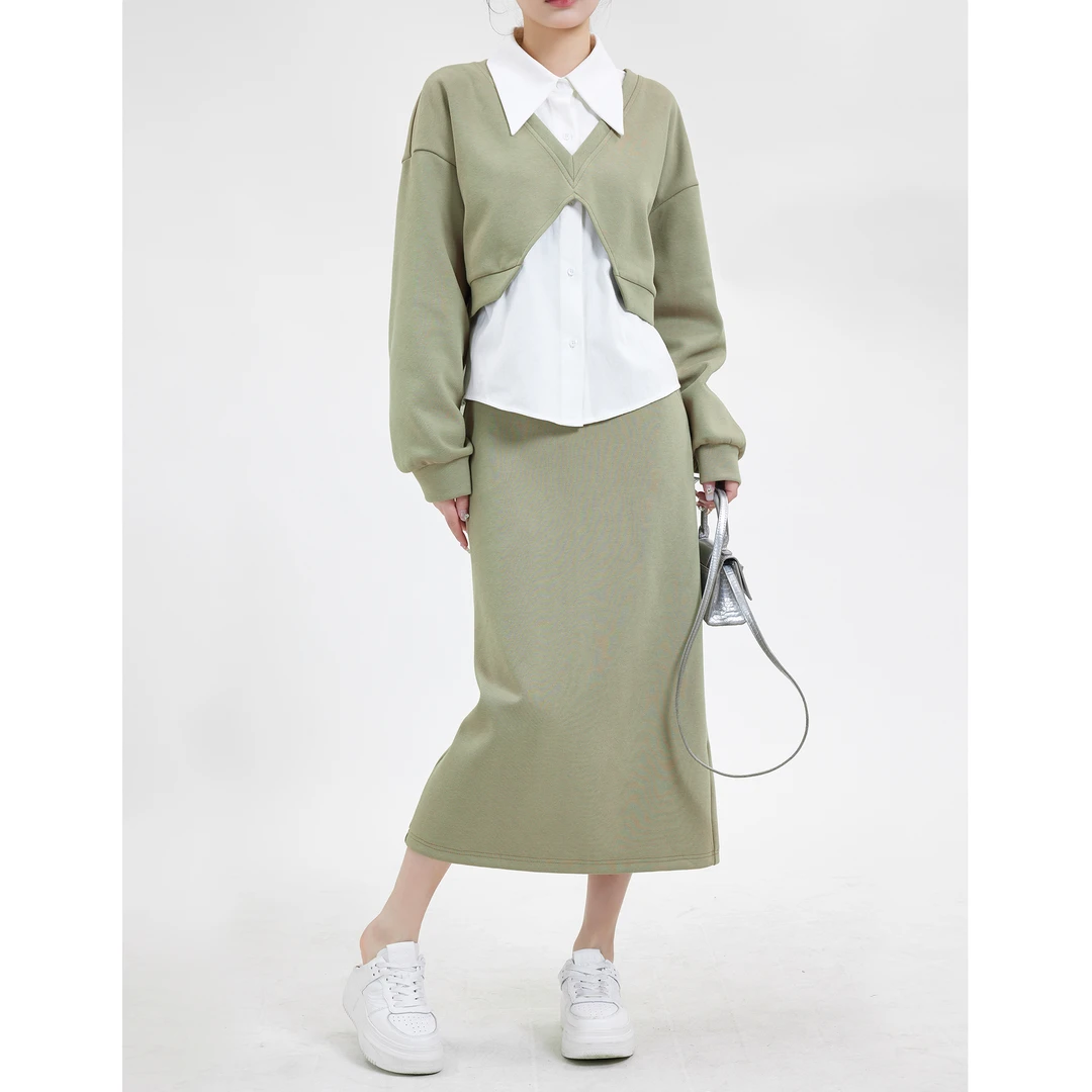 凯哥福利【爱尔兰岛】衬衫上衣半裙三件套装女裙子J2023100406