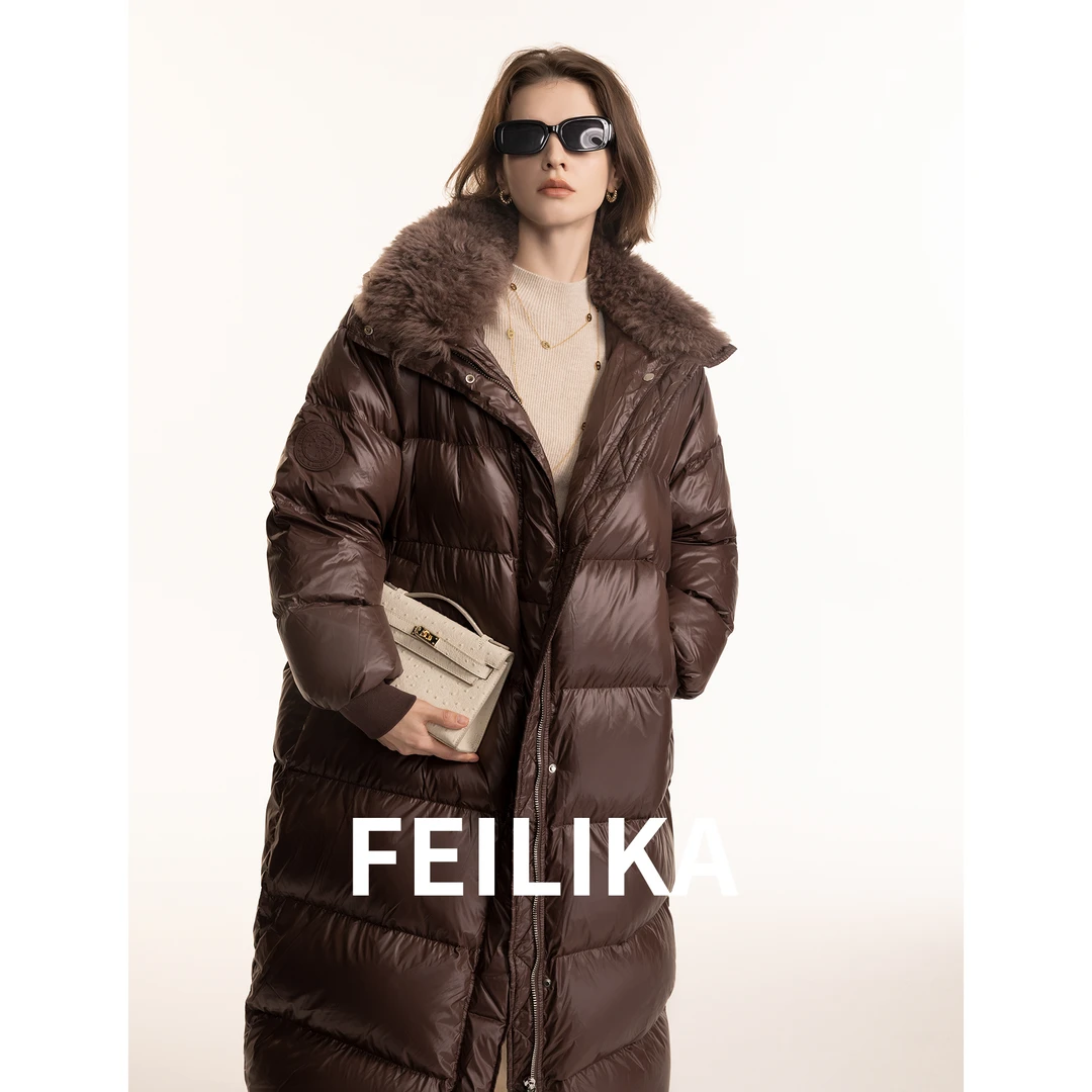 FEILIKA【雪域漫游】90白鸭绒女士长款羽绒服冬季滩羊毛保暖外套
