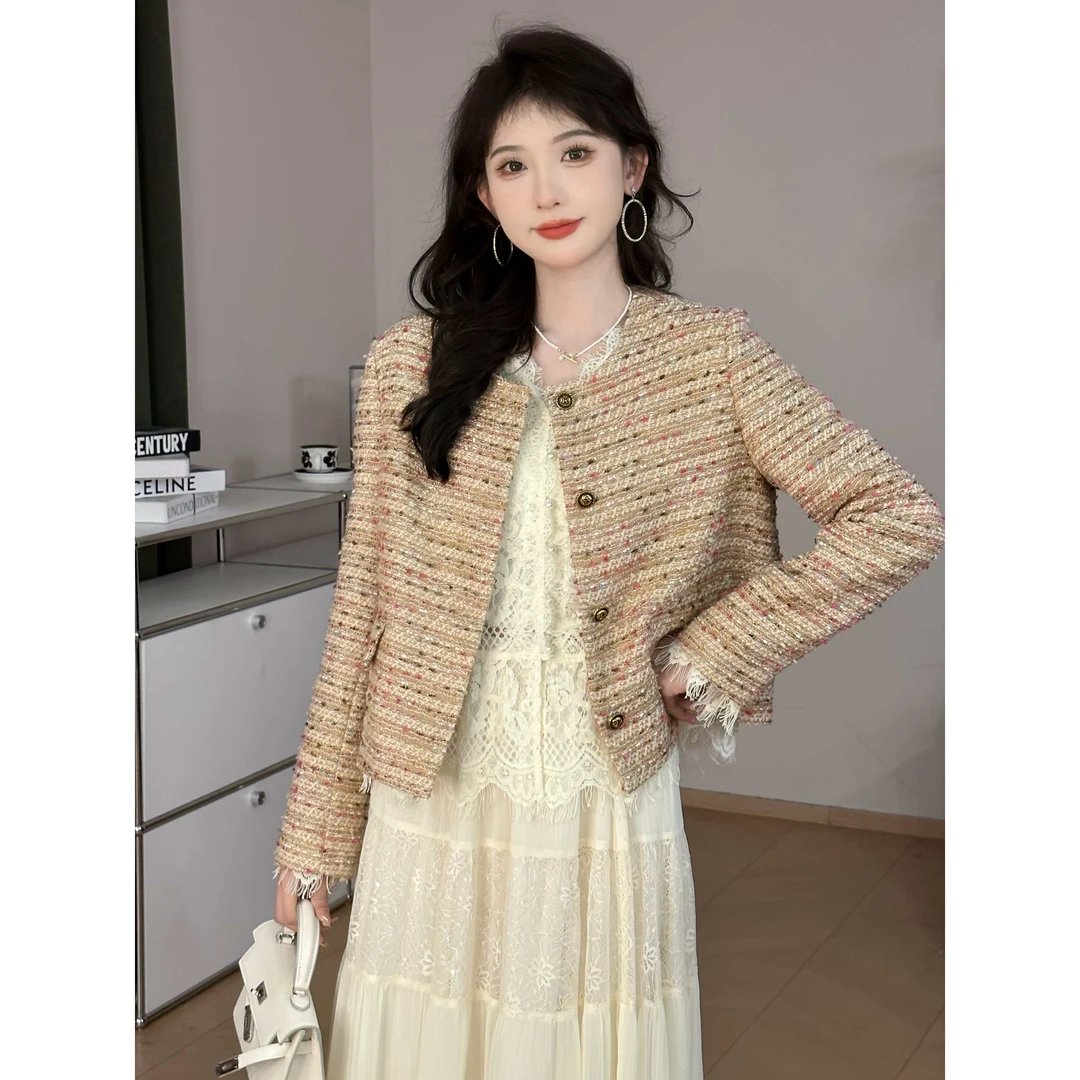 SHAOE清仓专场【麦芽糖】卡其色经典气质百搭编织小香风外套