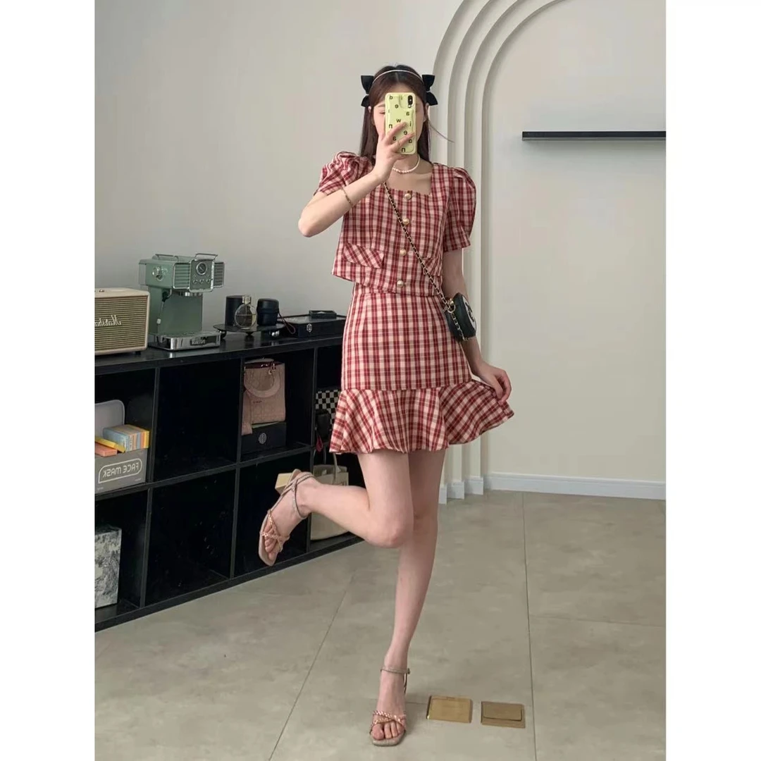 凯哥福利【微甜百利】法式衬衫短裙两件套装J2023042203