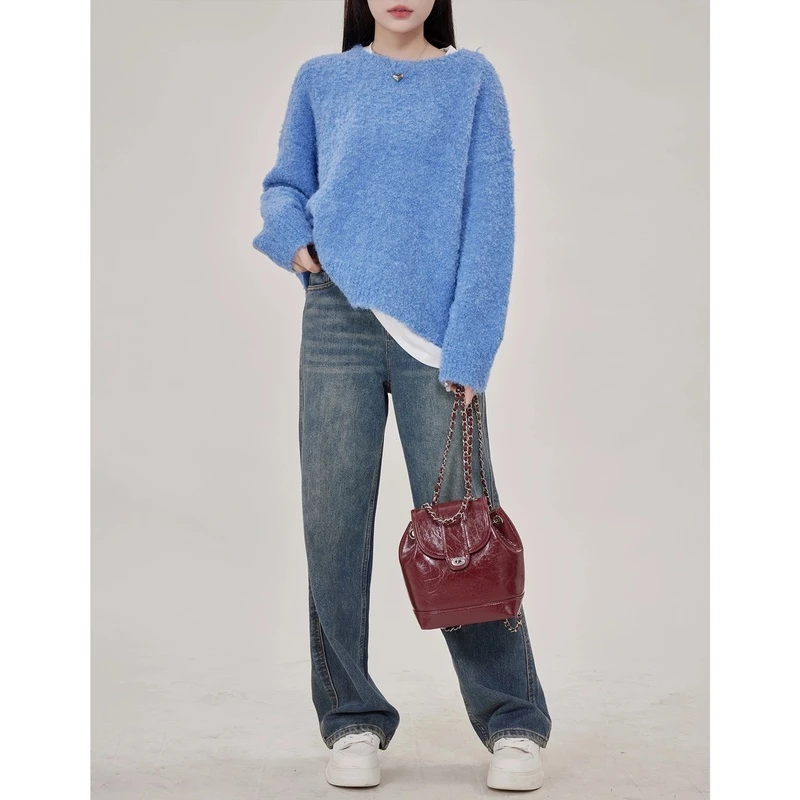 凯哥福利【海盐幻想】时尚宽松慵懒毛绒针织衫套头毛衣J2023100903