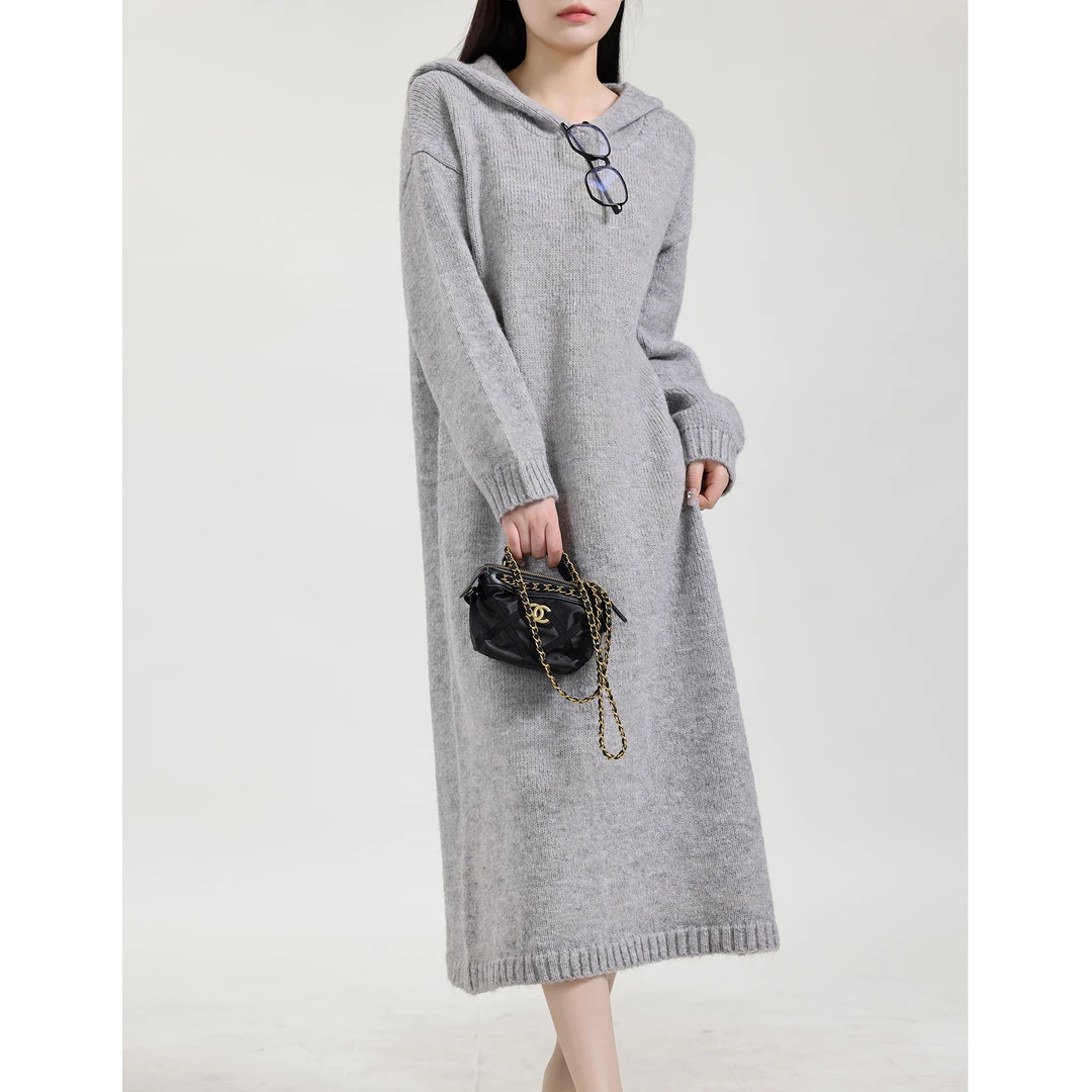 凯哥福利【小日子】休闲百搭连帽针织衫卫衣连衣裙J2023100501