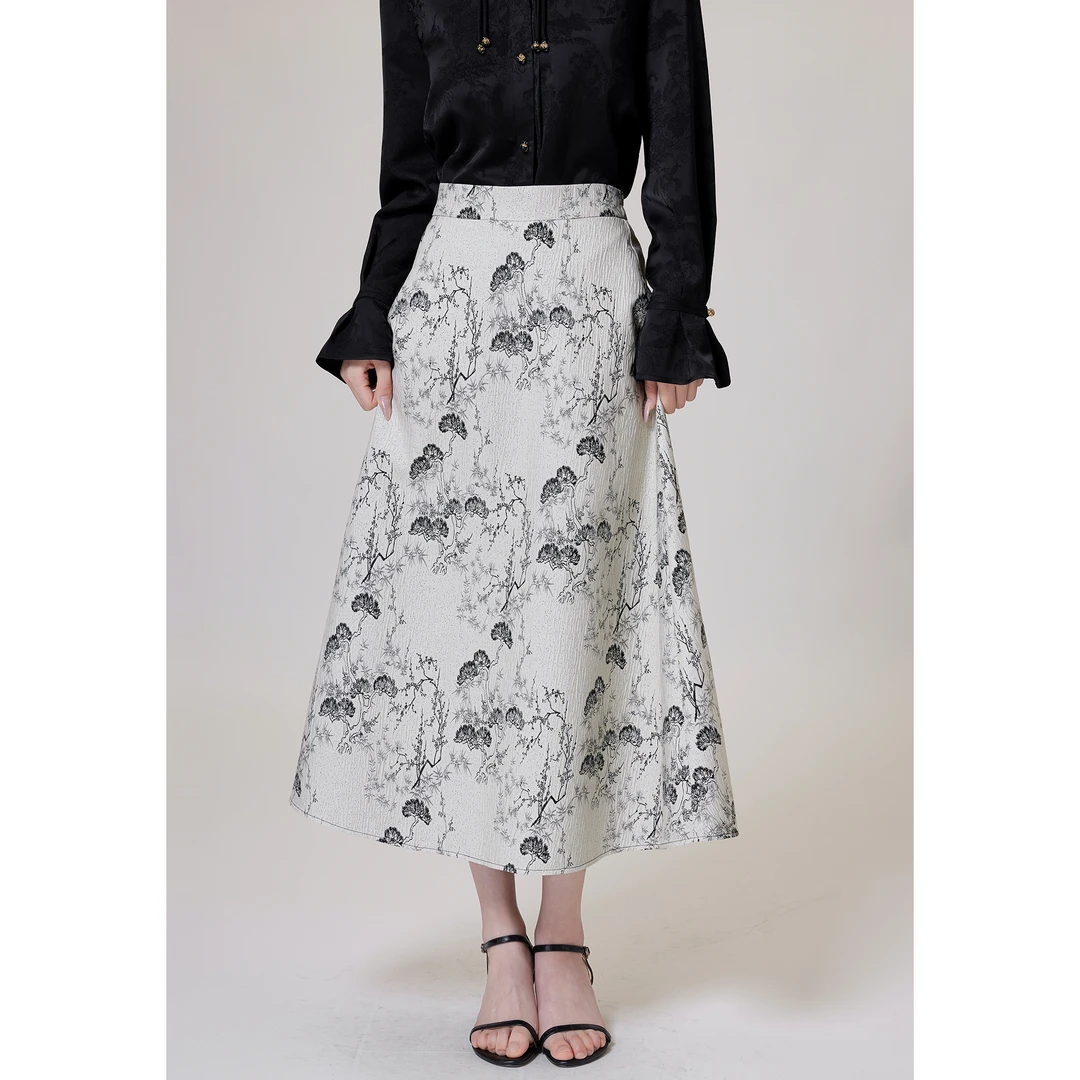 SHAOE清仓专场【知春】水墨画印花半身裙夏季高腰显瘦中长款伞裙