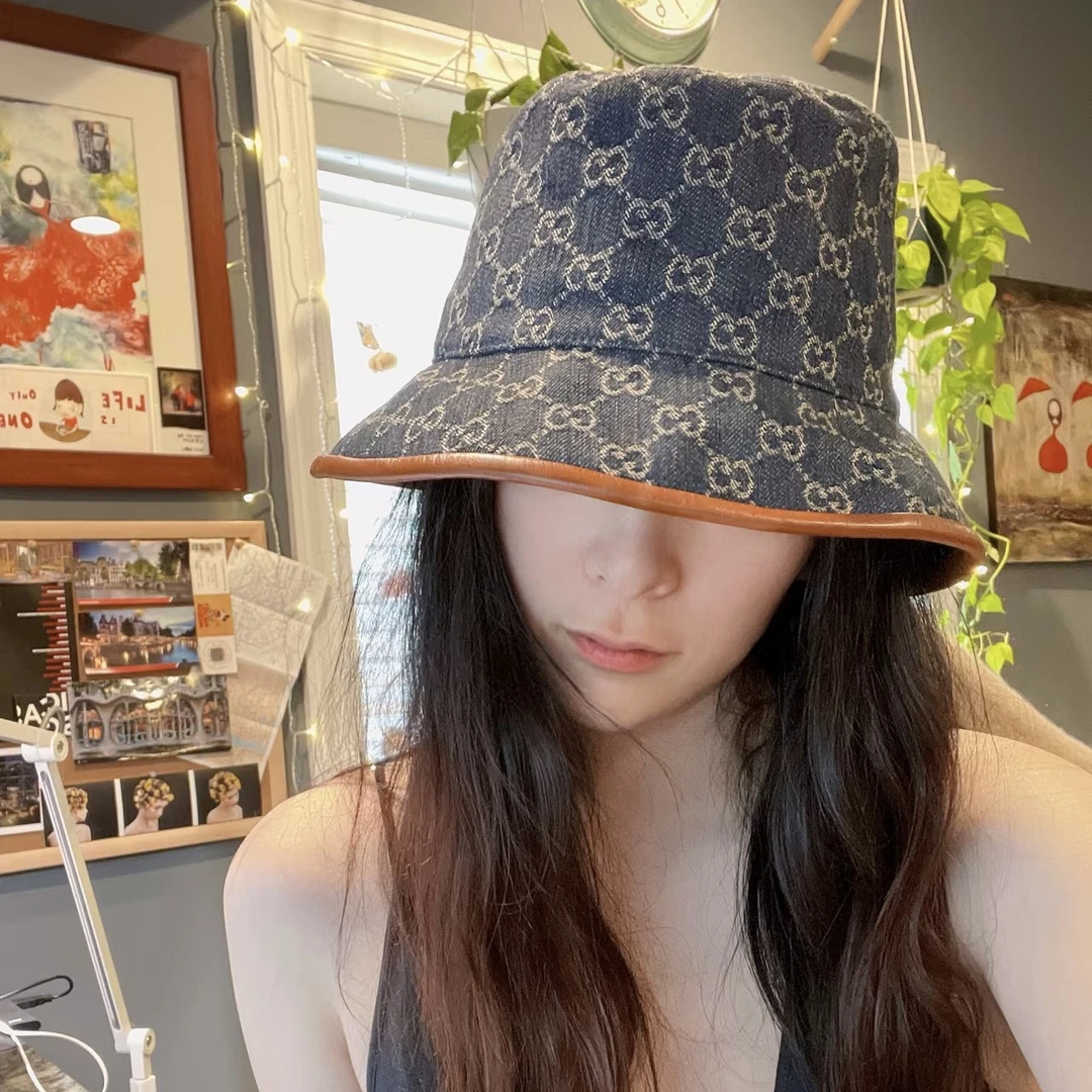 全新未使用 GUCCI/古驰 /七七/老花渔夫帽丹宁牛仔蓝